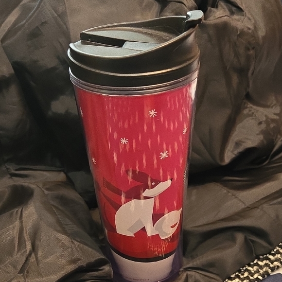 Starbucks Red and Black Thermos Water Bottle Plastic W a Mystery Cup Too - Picture 1 of 5
